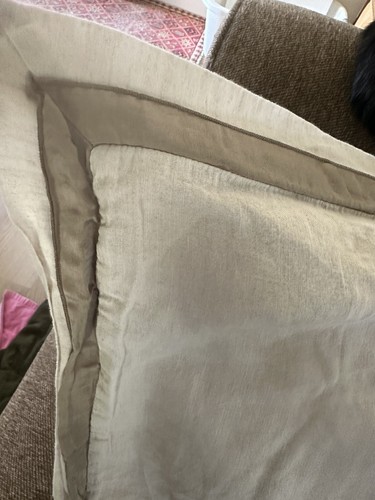 2 Pottery Barn EURO Shams Natural Linen Color With Brown Silk Trim 26X26 - Picture 5 of 10