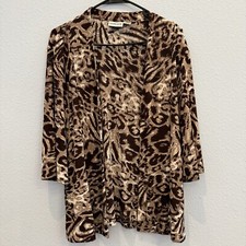 Chico's Travelers Slinky Knit Animal Print Open Front Jacket w/Inner Pockets 1