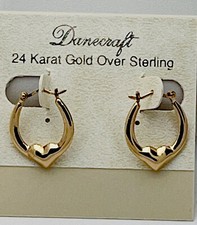 DaneCraft 24 KT Gold Over 925 Sterling Silver Heart Hoop Earrings