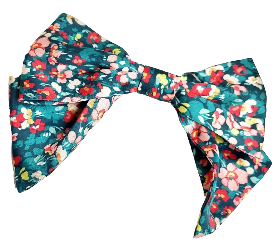 J.Crew Factory Grande Laço de Cabelo Floral Barrette Velha Floresta Verde Coral BK890 Novo com etiquetas - Imagem 3 de 4