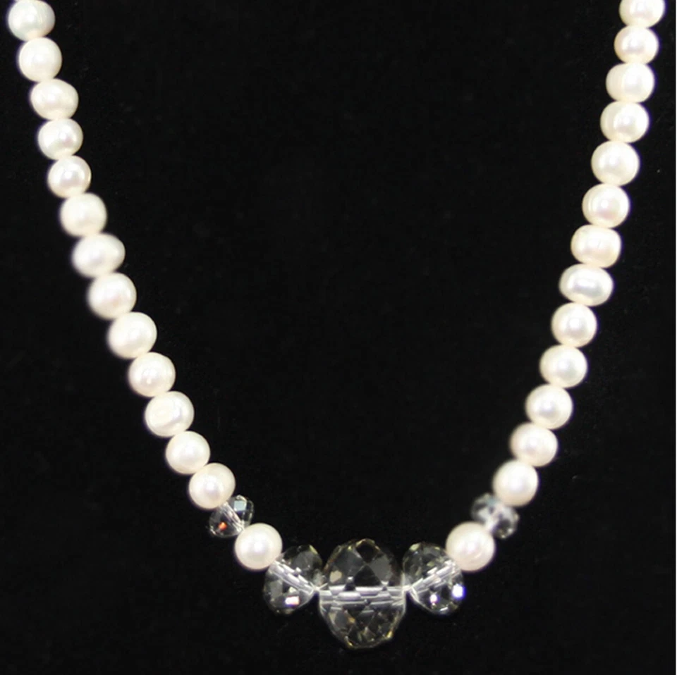 Damen Perlenkette Halskette weißer Perlmutt mit farbigen Steinen Modeschmuck - Bild 2 von 4