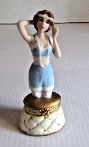 VINTAGE Midwest of Cannon Falls PHB Porcelain Flapper Lady Hinged Trinket Box