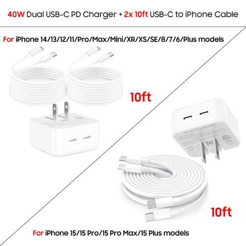 OEM Original iPhone 15 14 13 12 Pro Max Charger Cable 3/6/10ft 20W Power Adapter - Picture 7 of 19