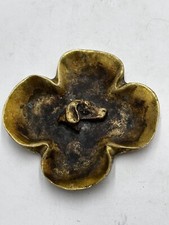 Vintage Solid Brass Clover Leaf Dog Head Hound Dog Ash Tray Trinket Dish