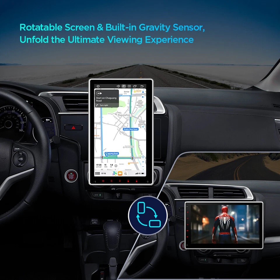 Double 2DIN Rotatable 10.1" Android 14 QLED Car Stereo Radio GPS Wifi BT 8+128G - Image 4 of 4