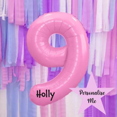 Pink Personalised Foil Balloon Number NINE 9 | 9th 90th Birthday Decorations