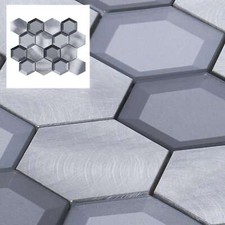 Gray Aluminum Metallic 3D Crystal Glass 2.5" Hexagon Mosaic Tile Wall Backsplash