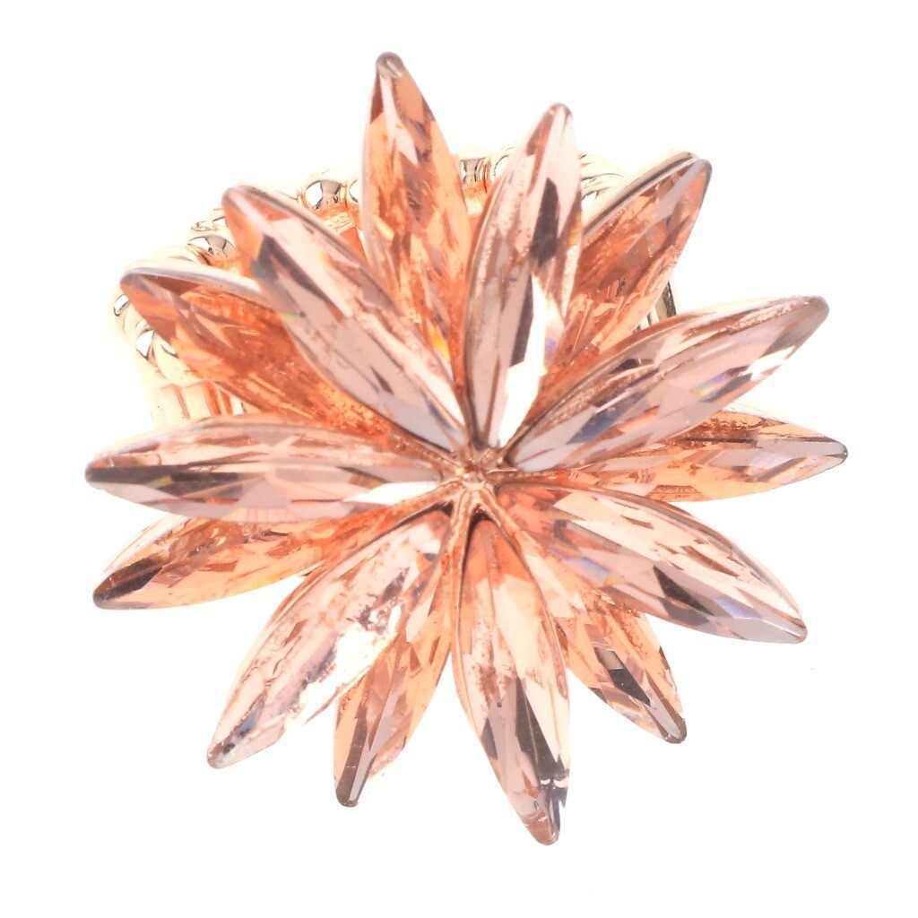 Rose Gold Tone Stretch Metal Flower Ring With Rhinestone R1248-PCH