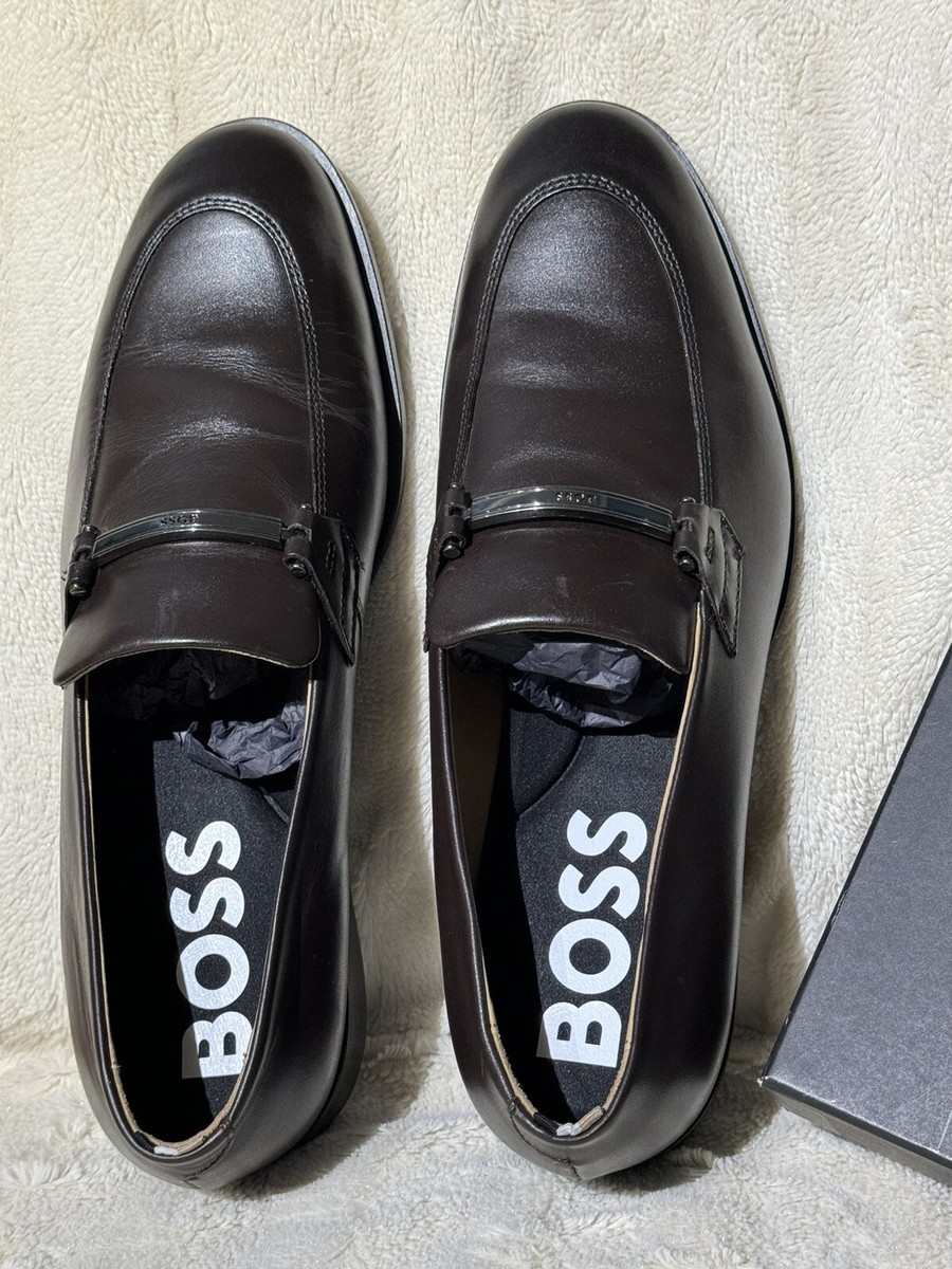 New BOSS Colby Italian Brown Pebbled Leather Dapper Penny Loafers US Size 7 UK 6 Hugo Boss Boss By Hugo Men main image 4