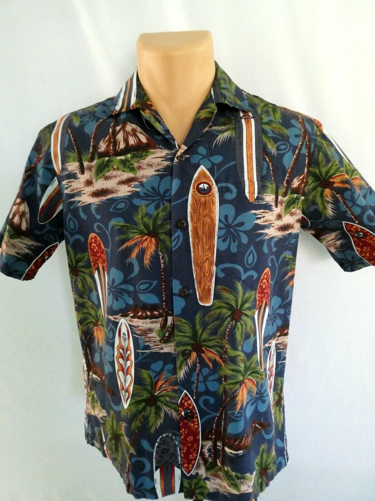Aloha Republic Men's S Shirt Short Sleeve Made In Hawaii Cotton Surfboard Design