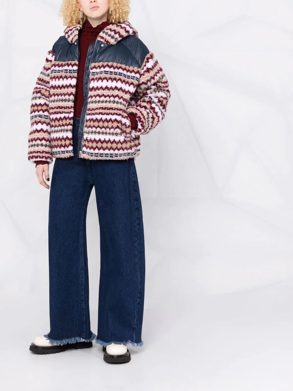 Joealla Rag NEW Rag & Bone Joella High-pile Fleece Puffer Jacket In Ivory Multi L # ...