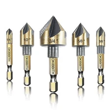 Countersink Drill Bit Set 5pc 1/4" Hex Shank 82 Degree Countersink Holes for ...