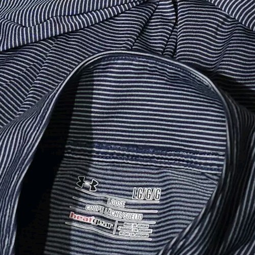 New! UNDER ARMOUR HEATGEAR-Navy/Wht Stripe, Mens Athletic Pullover Shirt-(L) - Picture 4 of 4
