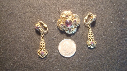 Vintage Antik - Strass - Brosche - Aufsteck Ohrring Set - Sauber - Bild 2 von 6