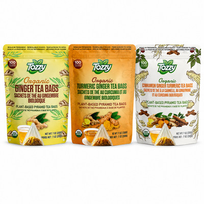 Tozzy USDA Organic Tea Variety 3-Pack Choose Trio 300 Pyramid TeaBags-Herbal Tea