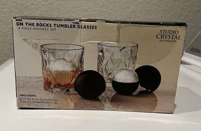 Studio Crystal by Godinger 4-Piece Whiskey Set - 2 Old Fashioned Glasses & 2 Ice