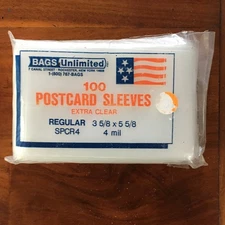 1 Package of 100  Plastic Postcard Sleeves Extra Clear 3 5/8” x 5 5/8” 4 Mil