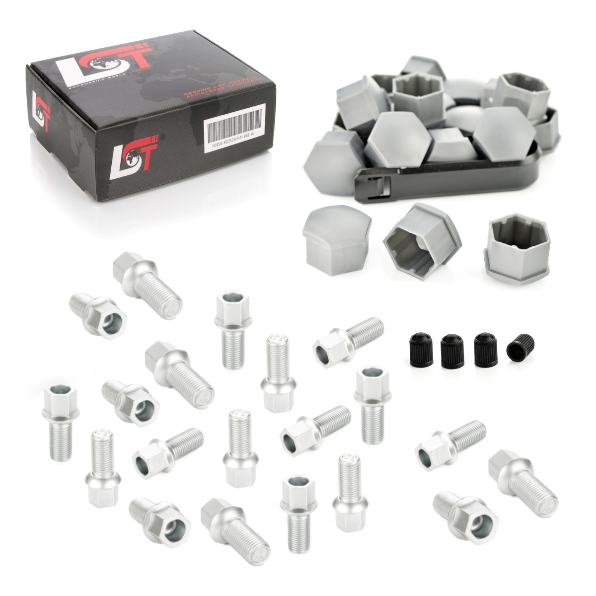20X Wheel Bolts With Caps Ball Seat M14X1.5X27 For Audi Cabrio Coupe Quattro
