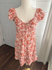 Madewell Dress Womens 4 Orange Floral Scoop Neck Puff Sleeve Mini Sundress