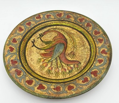 Vintage Montopoli Arno Plate Italian Terracotta Hand Painted Bird Phoenix Signed