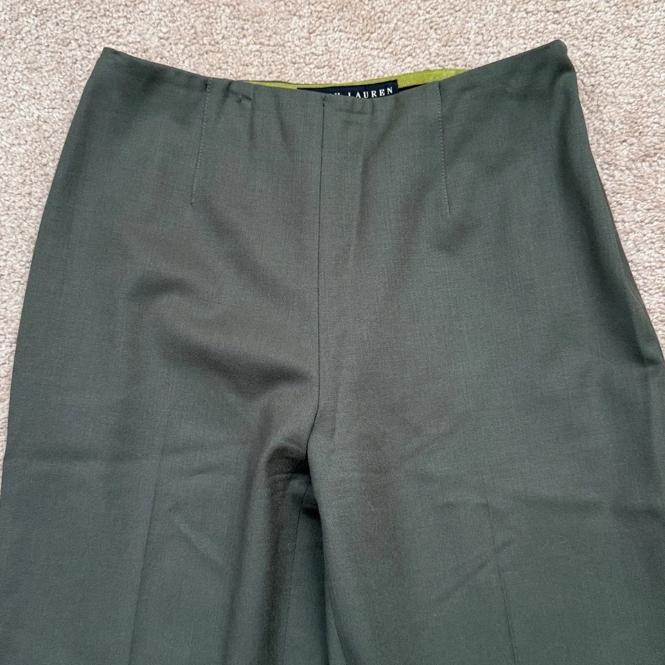 Pantalones Ralph Lauren Etiqueta Negra Mezcla Lana Verde Oliva Pierna Recta Talla 4 Foto 2 de 4