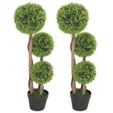 HOMCOM Artificial Plants Boxwood Ball Topiary Trees Set of 2 Indoor Outdoor