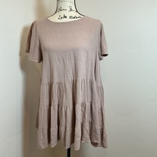 By Together Tiered Tunic Dress Mauve Pink Short Sleeve Boho Casual Size M