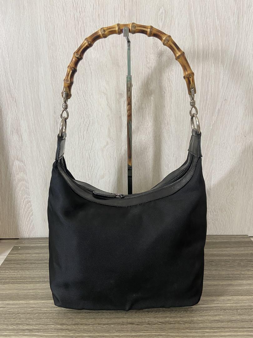 Gucci Authentic Bamboo Nylon Leather Black Handheld Tote Bag
