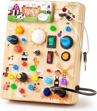 Montessori Wooden Busy Board with LED Lights Toddler Sensory Travel Toy