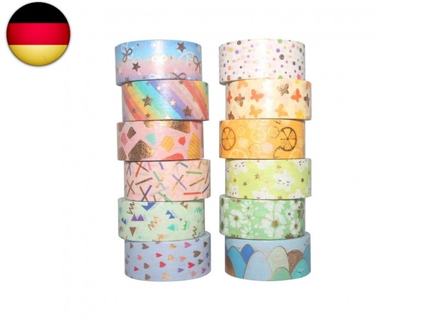 12 Rollen Washi Tape Set, Klebeband Bunt Basteln Kinder, Dekoratives Masking-image