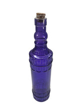 Purple 12" Decorative Glass Bottle With Cork Stopper Raised Design 3" Base