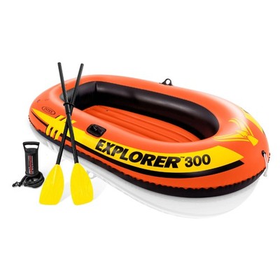Intex 300 Compact Inflatable Fishing 3 Person Raft Boat w/ Pump & Oars(Open Box)