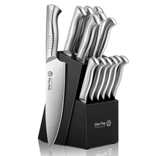 Stainless Steel Knife Set 13 Pcs Kitchen Cutlery Block Sharpener High Carbon ...