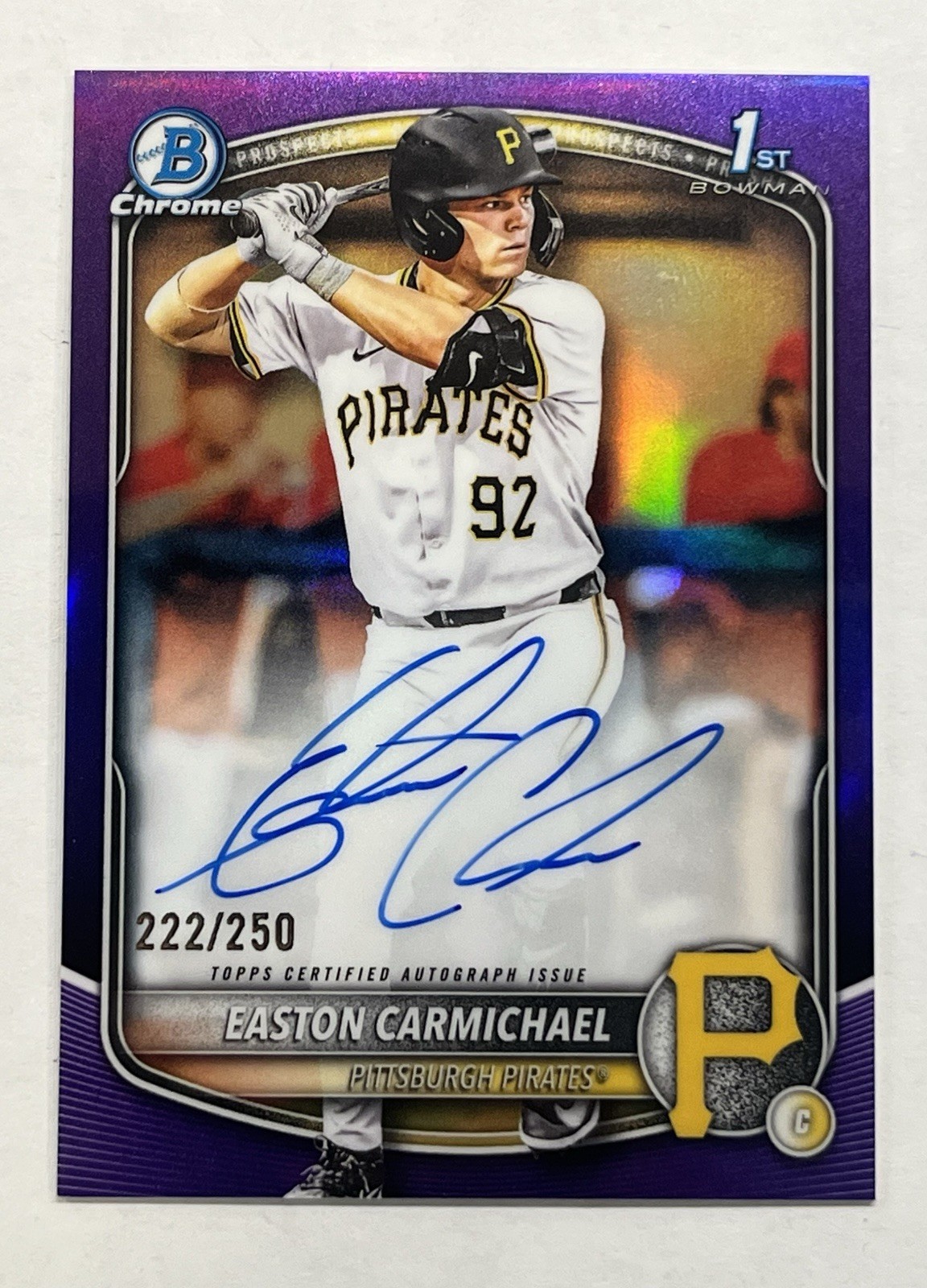 2025 Bowman Draft Chrome Purple Autograph Easton Carmichael /250 Pirates