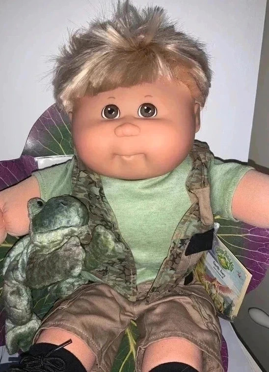 Jouet rare Cabbage Patch Kid My aventurier poupon vintage vert en tissu