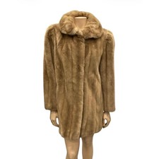 Vintage 70s Sears Faux Mink Fur Coat Womens 12 ILGWU Union Made USA Brown Glam