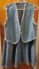 Vintage 80's Denim Vest Skirt Set with Fringed Accents Western Cowgirl Size 11