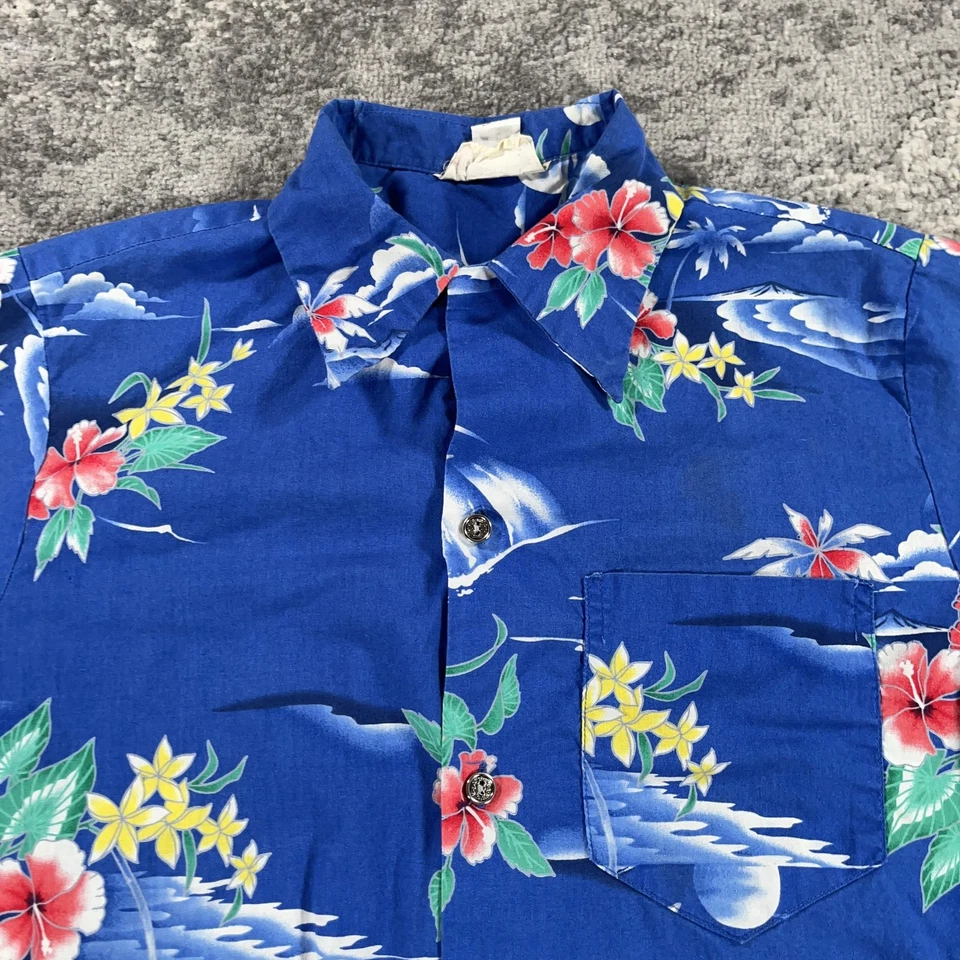 Camisa masculina havaiana real vintage média floral hibisco aloha botão anos 60 anos 70 - Imagem 2 de 4
