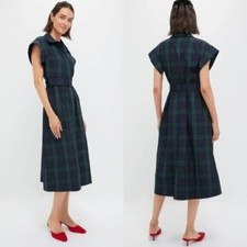 NEW Tuckernuck Chloe midi shirt dress Ladies Small SBlack watch plaid green Belt