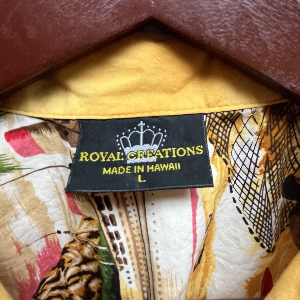 Camisa L amarilla de colección Royal Creations para hombre puntada única surf isla hawaiana Foto 2 de 4