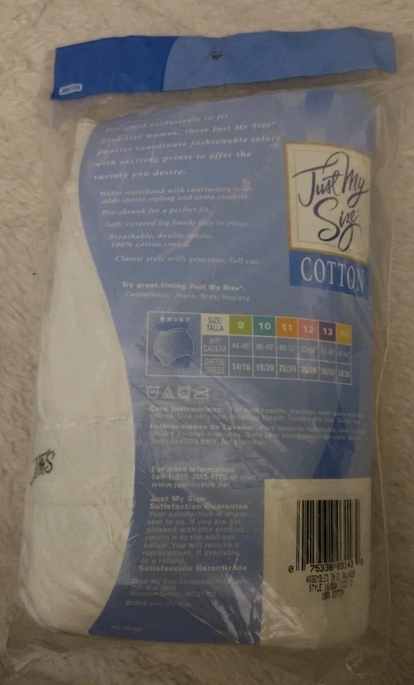 Panty Just My Size 3 Pares 100% Algodón Bragas De Colección Y2K 2000 Nuevo de Lote Antiguo Talla 12 Foto 2 de 2