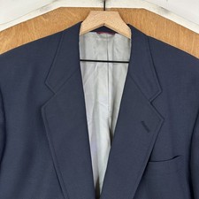 Hart Schaffner Marx Blazer Mens 46L Navy Blue Gold Accents 2 Button Wool Jacket