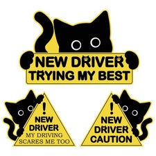 3Pcs Black Cat New Car Driving Magnets, Funny New Driver Magnet for Car Pleas...