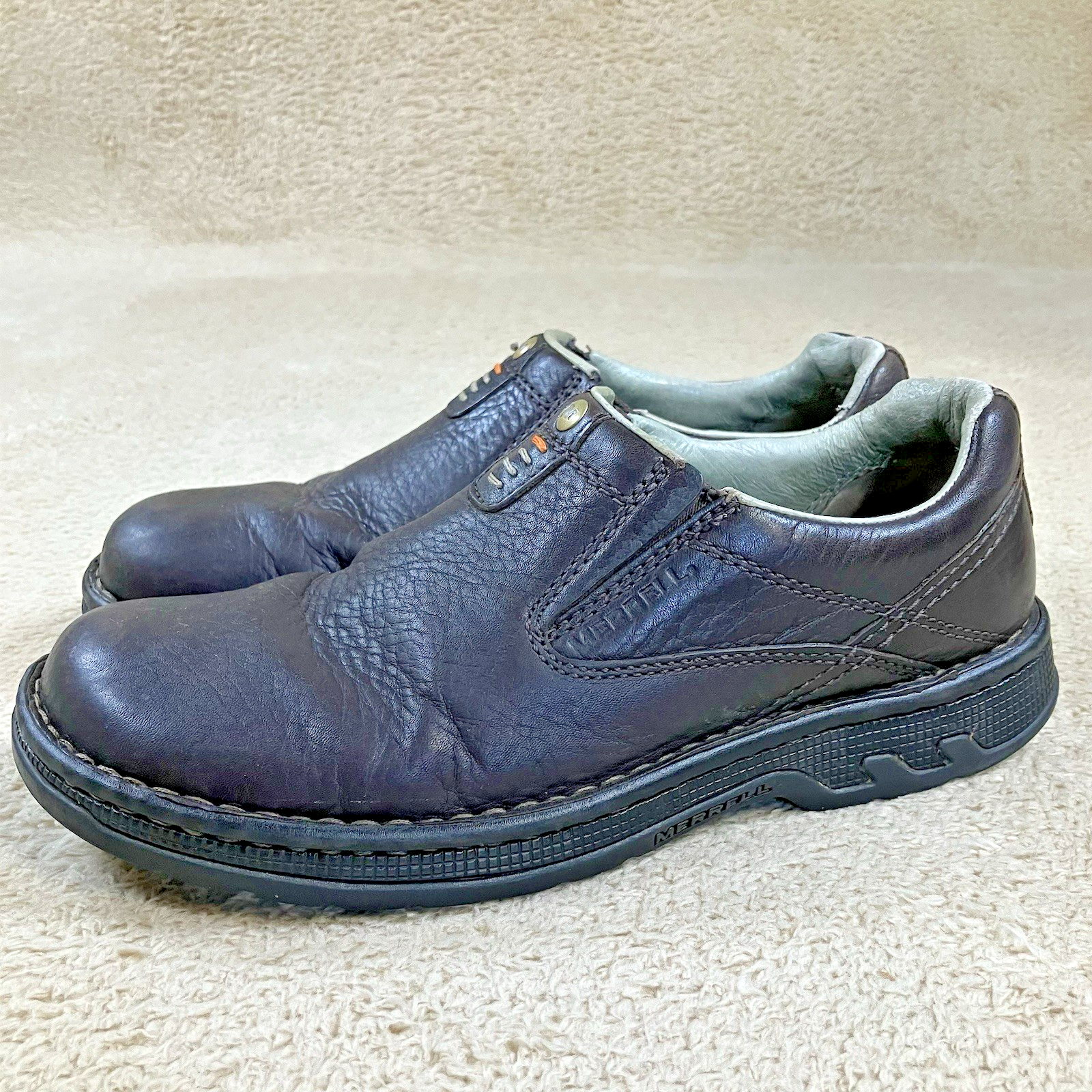 Scarpe slip on Merrell da uomo 7 5 Stollen World Rambler J45051 in pelle marrone scuro