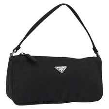 PRADA Accessory Pouch Nylon Black Silver Auth 150288