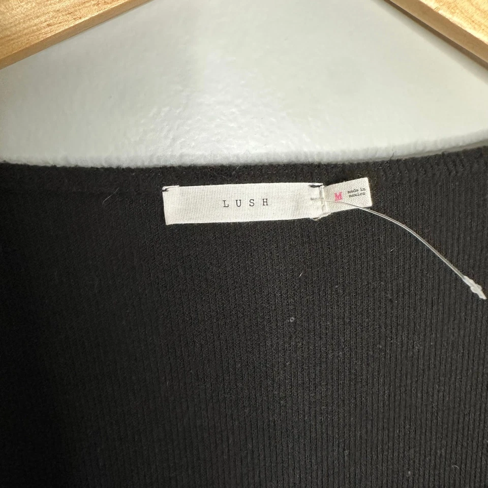 LUSH Women’s Black Corset Silhouette Long Sleeve Knit Top Ribbed Jersey Size M - Image 3 of 4