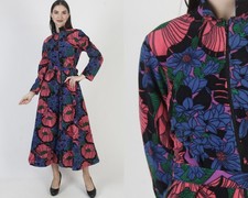 Vtg Vanity Fair Night Gown Belted Floral House Dress Zip Up Peignoir Bed Gown