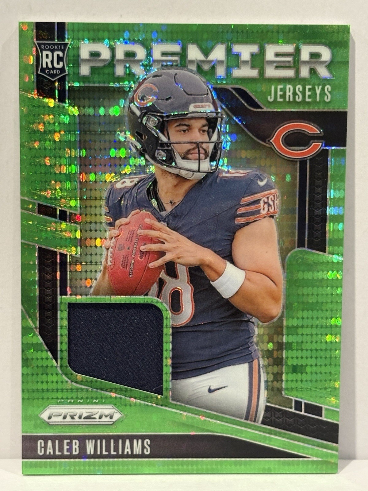 2024 Panini Prizm Premier Jerseys Neon Green Pulsar Caleb Williams Rookie RC