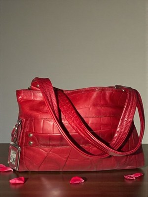 B Makowsky Shoulder Bag A95523 Red Croc Embossed Leather Hobo Satchel +Bag Charm