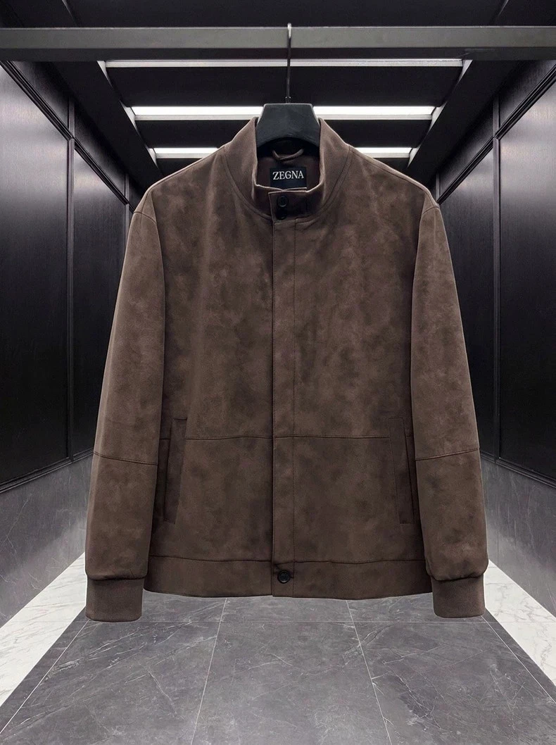 Zegna Men's Suede Stand Collar Jacket Brown - product detail image 1